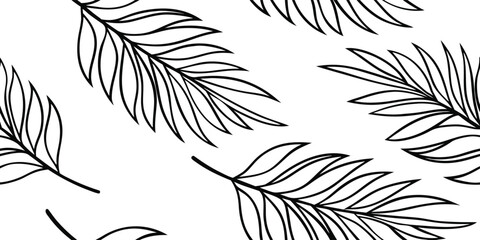 Black Outline Palm Fronds Pattern on White leaf
