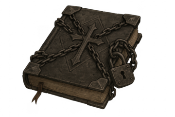 Ancient spell book with chain and padlock