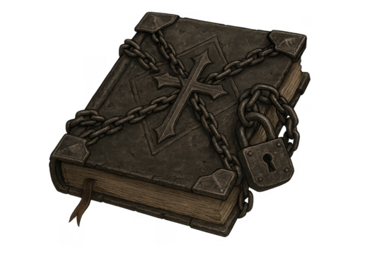 Ancient spell book with chain and padlock