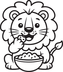  Cute Lion Eating Clipart SVG | Kawaii Cartoon Animal Coloring Page Outline