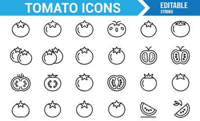 Healthy tomato outline design set with detailed fruit and vegetable symbols