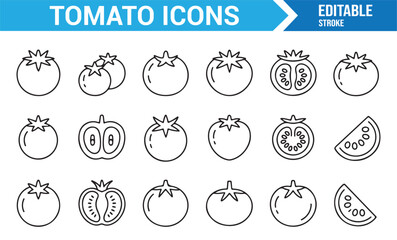 Simple outline tomato vector icons for kitchen, cooking, and grocery themes