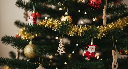 Close-up of the decorated Christmas tree