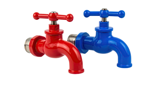 Two colorful garden water faucets