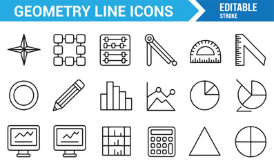 Simple stroke geometry tools and chart icons set for educational design
