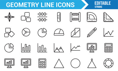 Minimal line art geometry icons for measurement and calculation tools