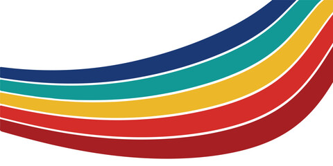 Colorful Curved Stripes in Retro Style with White Background.