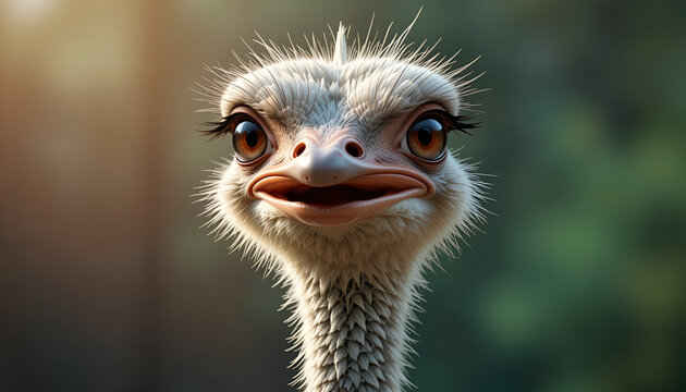 Close Up Portrait of a Curious Ostrich with Big Brown Eyes - Powered by Adobe