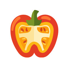 A Minimalistic 2D flat icon featuring a sliced_red_peppe set, clean vector design, simple illustration style, isolated on a white background, and modern element in vector and EPS format. simple icon