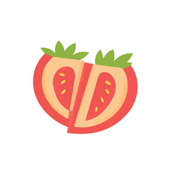 A Minimalistic 2D flat icon featuring a sliced strawberry, clean vector design, simple illustration style, isolated on a white background, modern element in vector and EPS format. simple design