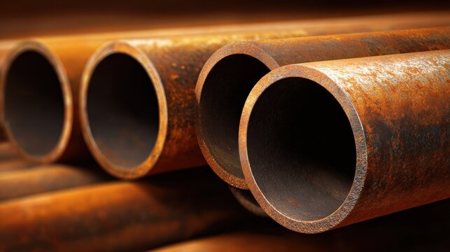 Close up view of rusted metal pipes highlighting texture and detail