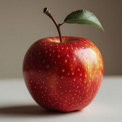 the perfect red apple with a green leaf
