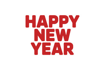 A simple graphic of the phrase happy new year in bold red letters on white background