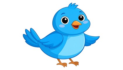 Adorable Cartoon Blue Bird Smiling Happily in a Cute and Playful Illustration