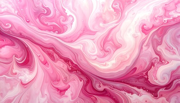 Abstract Fluid Art in Pink and White with Swirls and Marbling Effect