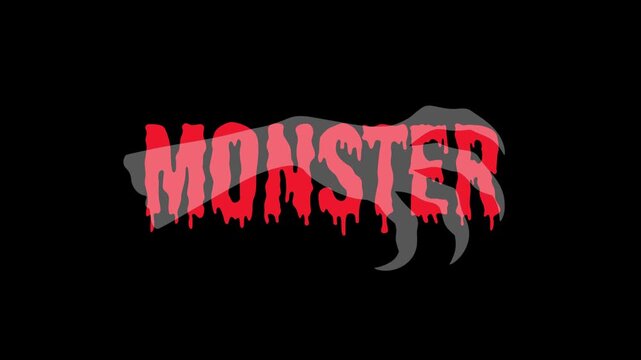 Red horror dripping Monster text animation with monster claw on black background