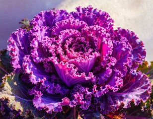 Close-up View of a Vibrant Purple Ornamental Cabbage