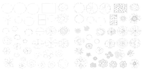 Collection of top view tree symbols and architectural elements for landscape design and urban planning