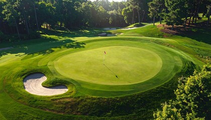 Aerial View of a Beautiful Green Golf Course with Trees Surrounding the Area