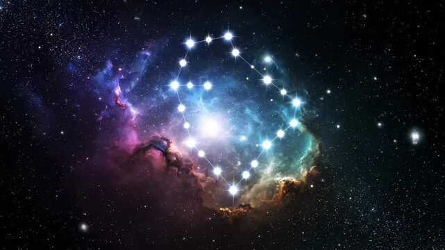 Cosmic constellation of stars and nebulae in deep space, a celestial map of the universe