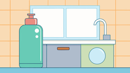Kitchen sink with eco-friendly detergent bottle and modern faucet  