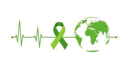Green Ribbon Earth Heartbeat Symbolizing Hope, Awareness, and Global Well-being