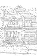 house and flowers drawing illustration