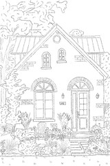house and flowers drawing illustration