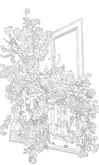 house and flowers drawing illustration