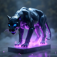 Vector art of cyberpunk panther with glowing eyes and neon lights, a futuristic creation