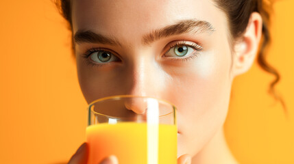 young woman drinking orange juice