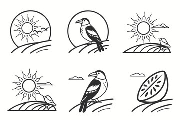 Minimalist soft horizon light icons set