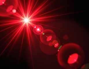 Abstract red lens flare, glowing light streaks on black background, vibrant color, digital art, bokeh effect, abstract, graphic, bright