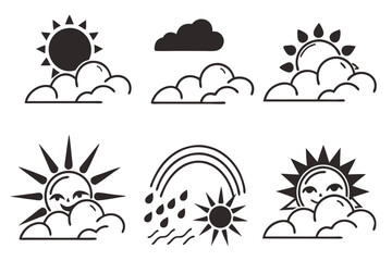 Obraz premium Minimalist sunbeam and cloud icon set in yellow and black