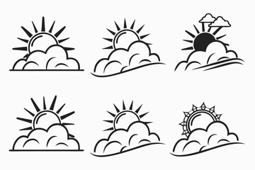 Fototapeta premium Minimalist sunset cloud veil icon set