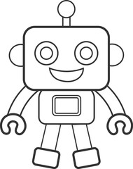 Cheerful Robot Cartoon in Playful Line Art Style for Coloring Book Design