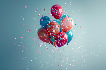 Confetti forming the shape of balloons, floating gracefully upward, symbolizing the buoyant spirit of a birthday celebration.