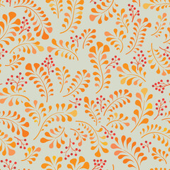 Floral seamless pattern. Branch with leaves ornamental fall texture. Flourish nature autumn garden textured background