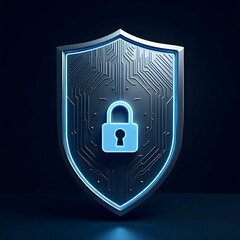 Vector art of a digital shield with a padlock, symbolizing cybersecurity and data protection