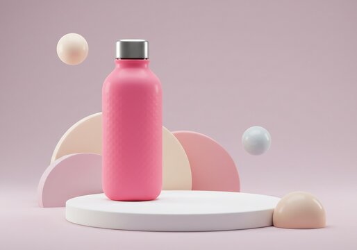 ピンクの水筒が美しくディスプレイされ、魅力的に輝いているイメージ