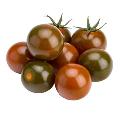 Dark, glossy heirloom tomatoes clustered