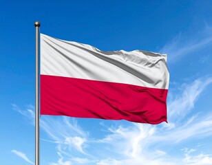 flag of poland Polish National Flag Waving Against a Sunset Blue Sky