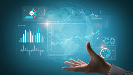 Data analytics dashboard with charts, indicators, and performance metrics, reveals trends, data analytics drives growth, supports insight, and data analytics improves decisions. Vouch
