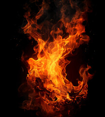 Fototapeta premium Blazing inferno of vibrant orange and red flames dancing against a stark black background for dramatic effect and design element use