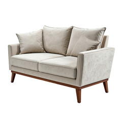 Light beige two-seater sofa with wooden legs