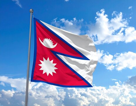 flag of Nepal Nepali Flag Waving Against a Dramatic Sunset Sky
