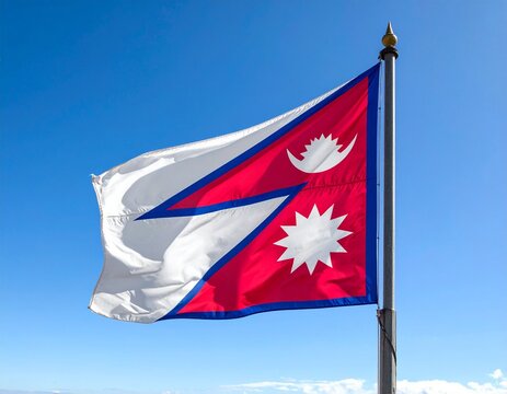 flag of Nepal Nepali Flag Waving Against a Dramatic Sunset Sky