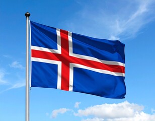 Iceland Flag Waving Against the Blue Sky

