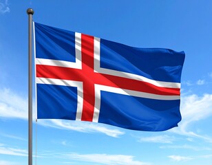 Iceland Flag Waving Against the Blue Sky

