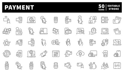 Payment icons set: editable line icons with outline style for finance and transactions